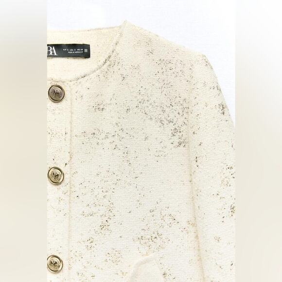 ZARA CROPPED FOIL GOLDEN BLAZER Size Extra Large XL - Picture 6 of 11